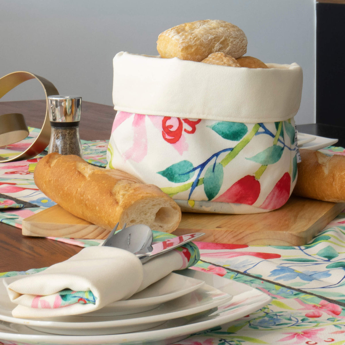 Floral Rendezvous Linen Bread Basket